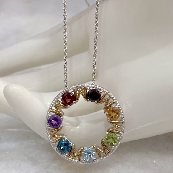 MOM Multigemstone 14K YG Sterling Silver Eternity Pendant Necklace - Picture 5 of 13